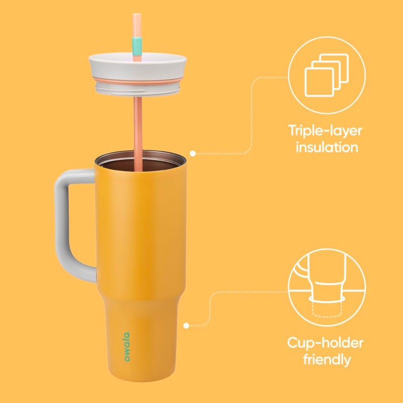 Owala Owala Stainless Steel Triple Layer Insulated Travel Tumbler with Spill Resistant Lid  Straw  and Carry Handle  BPA Free  40 oz  Orange (Tropical)  - Image 2