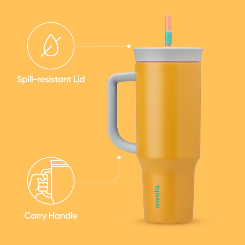 Owala Owala Stainless Steel Triple Layer Insulated Travel Tumbler with Spill Resistant Lid  Straw  and Carry Handle  BPA Free  40 oz  Orange (Tropical)  - Image 3