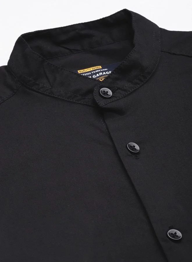 The Indian Garage Co Men Regular Fit Solid Full Sleeves Mandarin Collar Casual Shirt