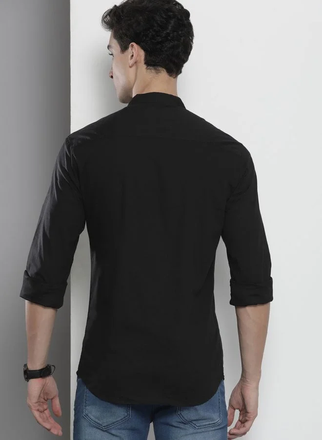 The Indian Garage Co Men Regular Fit Solid Full Sleeves Mandarin Collar Casual Shirt