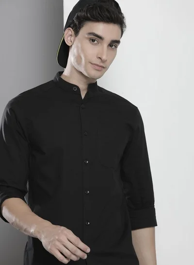 شركة المرآب الهندية Men Regular Fit Solid Full Sleeves Mandarin Collar Casual Shirt