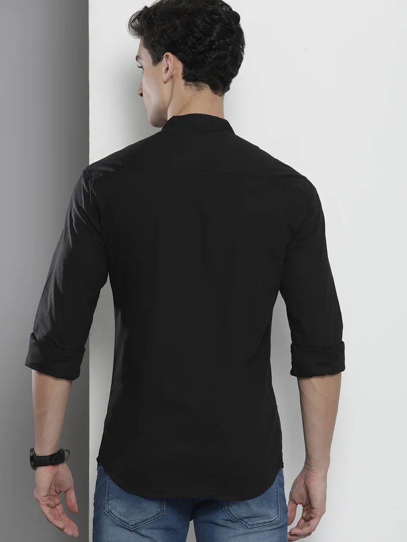 The Indian Garage Co Men Regular Fit Solid Full Sleeves Mandarin Collar Casual Shirt