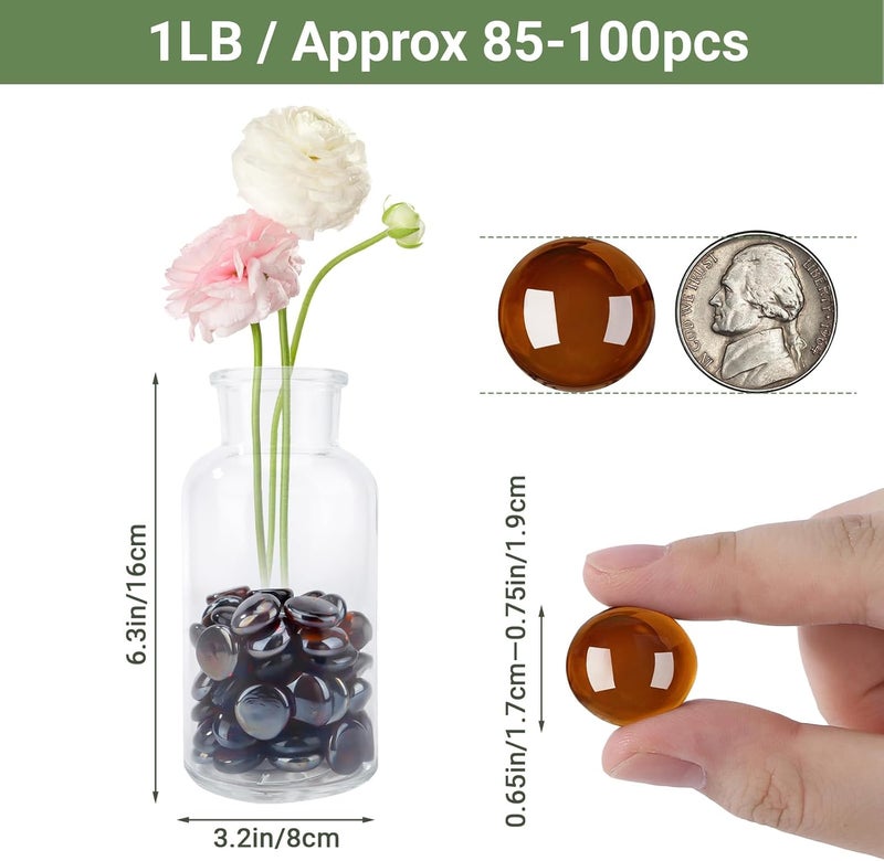 Suream Glass Rocks for Vases, 1 LB Dark Amber Marbles for Centerpieces, Glass Pebbles Marbles for Vases Fillers Fish Tank Aquarium Table Scatters DIY Crafts - Image 2