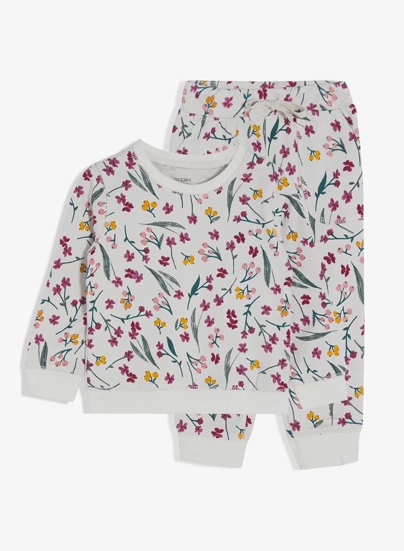 ريبلز مع نمشي طقم بناتي قطعتين سويت شيرت وبنطلون رياضي