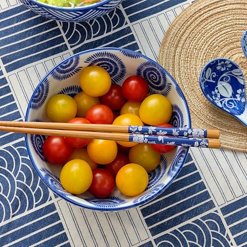 KeQiu Japanese 28 Oz Ceramic Ramen Noodle Soup Cereal Pho Rice Salad Bowl Set with Chopsticks and Spoons, Premium Gift Set for House Warming, Birthday, Holiday, Microwave Safe, Dishwasher Safe - Image 3