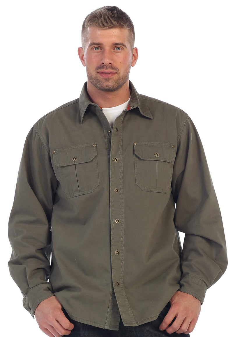 Gioberti Men's 100% Cotton Brushed and Soft Twill Shirt Jacket with Flannel Lining, Olive, 2XL - Image 2