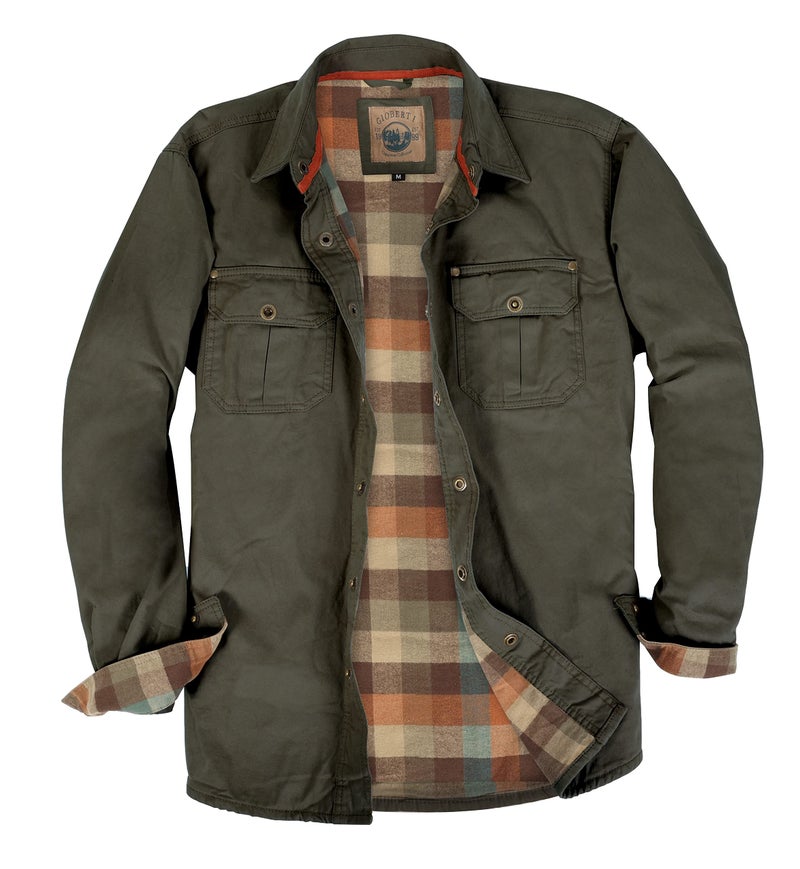Gioberti Men's 100% Cotton Brushed and Soft Twill Shirt Jacket with Flannel Lining, Olive, 2XL - Image 4