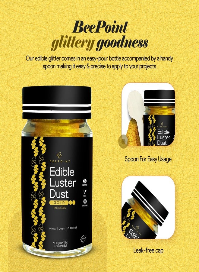 BeePoint Gold Edible Luster Dust 15g - Food Grade, Vibrant Color Shimmer Powdered Dust for Drinks, Cocktails, Cake Decorating, Baking, Chocolates, Candy, Sweets, & Cookies - Vegan & Gluten Free - Image 3