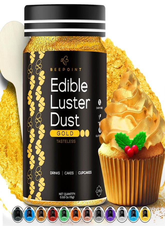 BeePoint Gold Edible Luster Dust 15g - Food Grade, Vibrant Color Shimmer Powdered Dust for Drinks, Cocktails, Cake Decorating, Baking, Chocolates, Candy, Sweets, & Cookies - Vegan & Gluten Free - Image 1