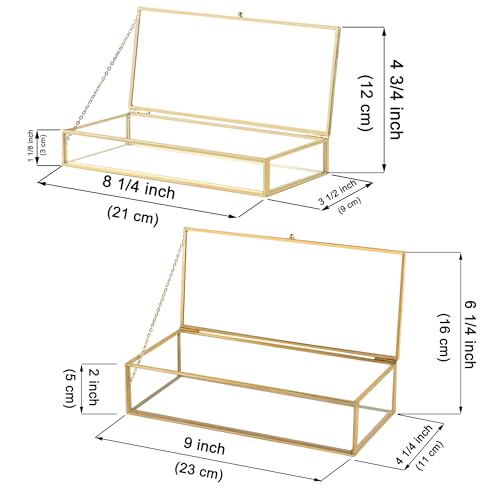 Kendiis Glass Jewelry Box Set, 2pcs Vintage Rectangle Gold Keepsake Boxes Lipstick Organizer Box Vanity Lidded Box Home Decor Accent Decorative Box for Storage Trinket Rings Bracelet1 - Image 5