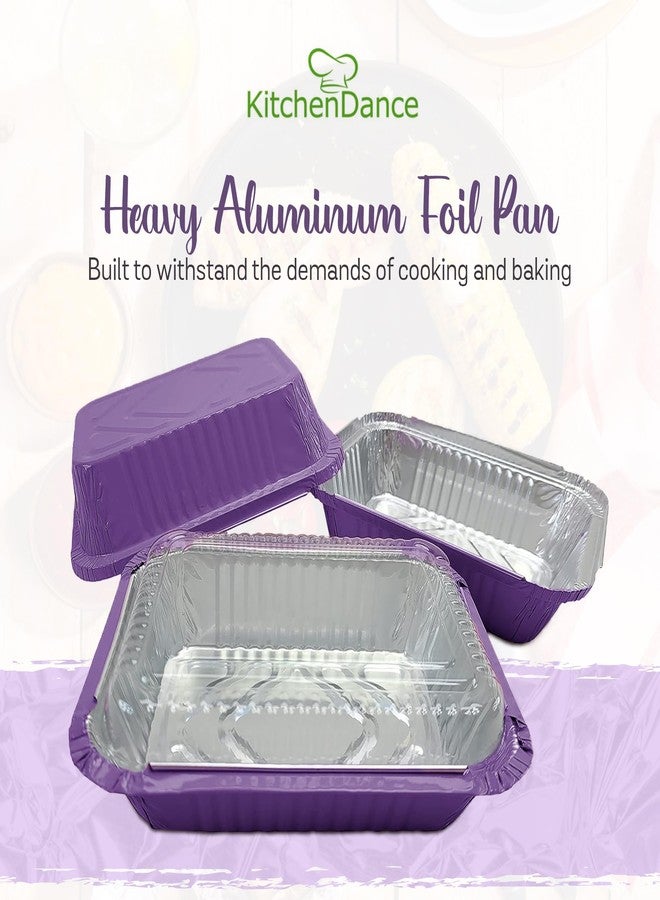 KitchenDance.com KitchenDance 1.5 lb. Colored Foil Takeout Containers With Lids - Heavy Gauge Aluminum Containers - Casserole Dish Disposable Pans for Cooking, Freezing, Food Prep, Storage - 7650 (Purple, 50) - Image 2