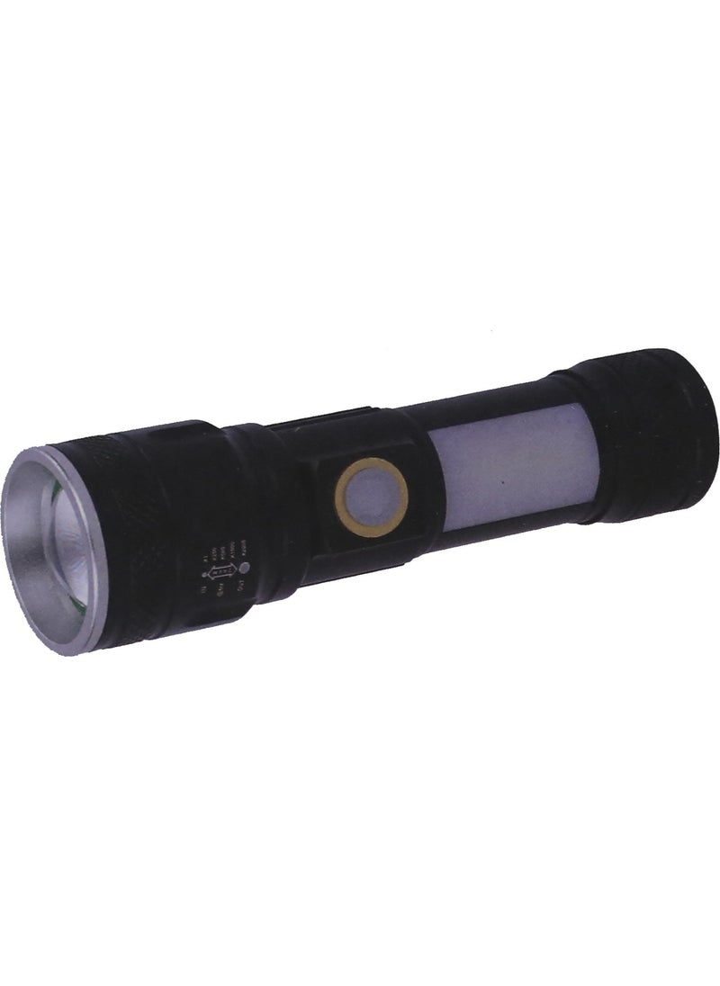 POLICE - PS-357 Zoom, Rechargeable Flashlight with Side Light, Magnet and Red-Blue Warning Light - Image 1