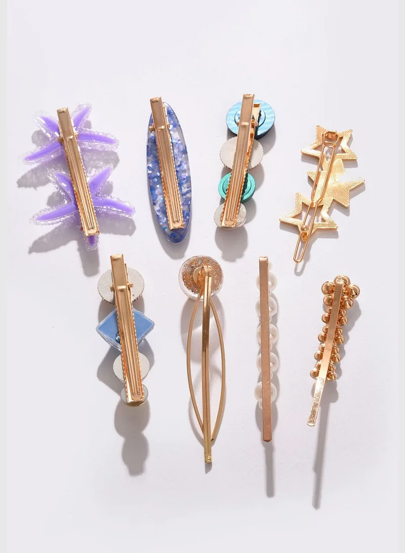 SOHI Pack of 7 Gold Plated Designer Stone Pearl Hair Pin
