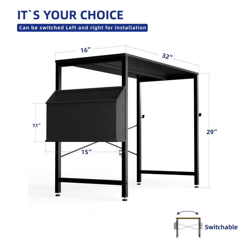 Pamray 32 Inch Computer Desk for Small Spaces with Storage Bag, Home Office Work Desk with Headphone Hook, Small Office Desk Study Writing Table - Image 4