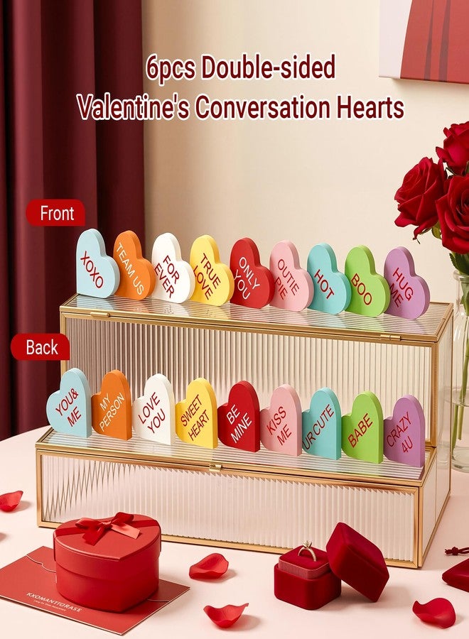 OLANRUN Valentines Day Decorations, 9 PCS Double Printed Wooden Conversation Hearts Decor for Galentines, Romantic Valentines Day Decor for Home Office Table Tiered Tray Fireplace Mantel - Image 2