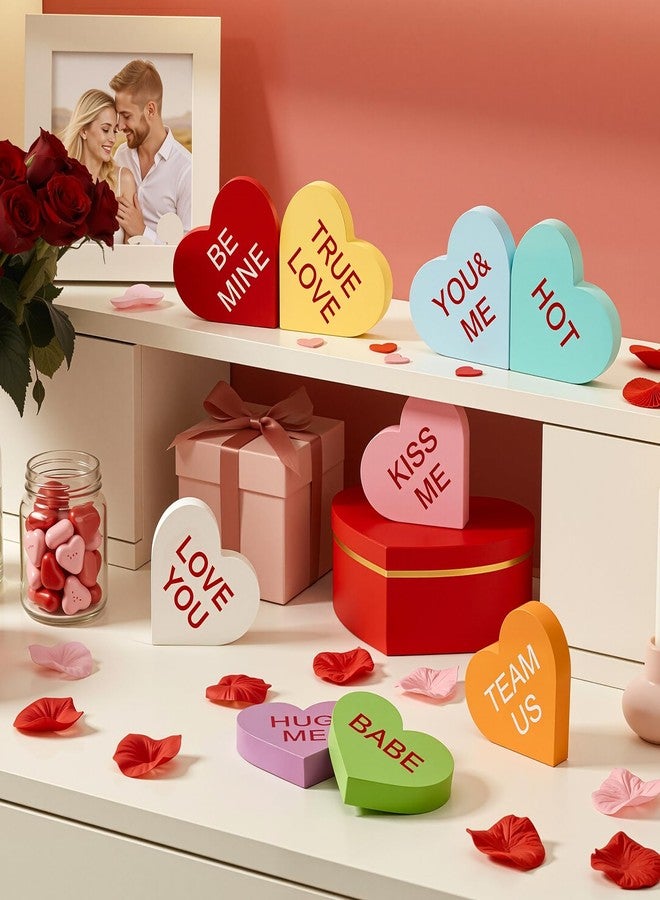 OLANRUN Valentines Day Decorations, 9 PCS Double Printed Wooden Conversation Hearts Decor for Galentines, Romantic Valentines Day Decor for Home Office Table Tiered Tray Fireplace Mantel - Image 4