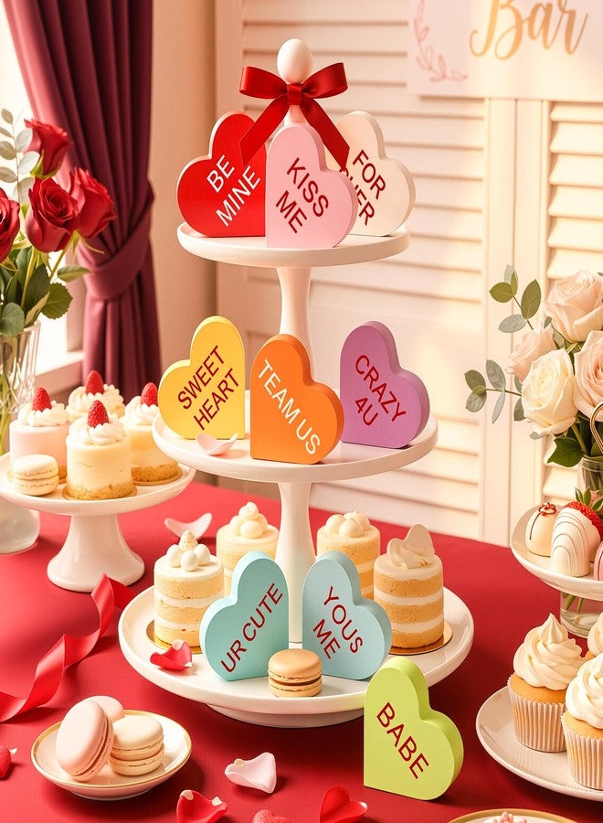 OLANRUN Valentines Day Decorations, 9 PCS Double Printed Wooden Conversation Hearts Decor for Galentines, Romantic Valentines Day Decor for Home Office Table Tiered Tray Fireplace Mantel - Image 5
