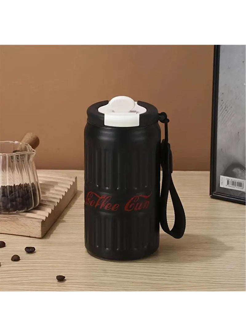 Hihonor Stainless Steel Portable Coffee Cup with Lid and Temperature Display - Hand Wash Only Insulated Oval Mug for Hot and Cold Beverages, Reusable, Multipurpose for Outdoor, Camping (Black)  - Image 1
