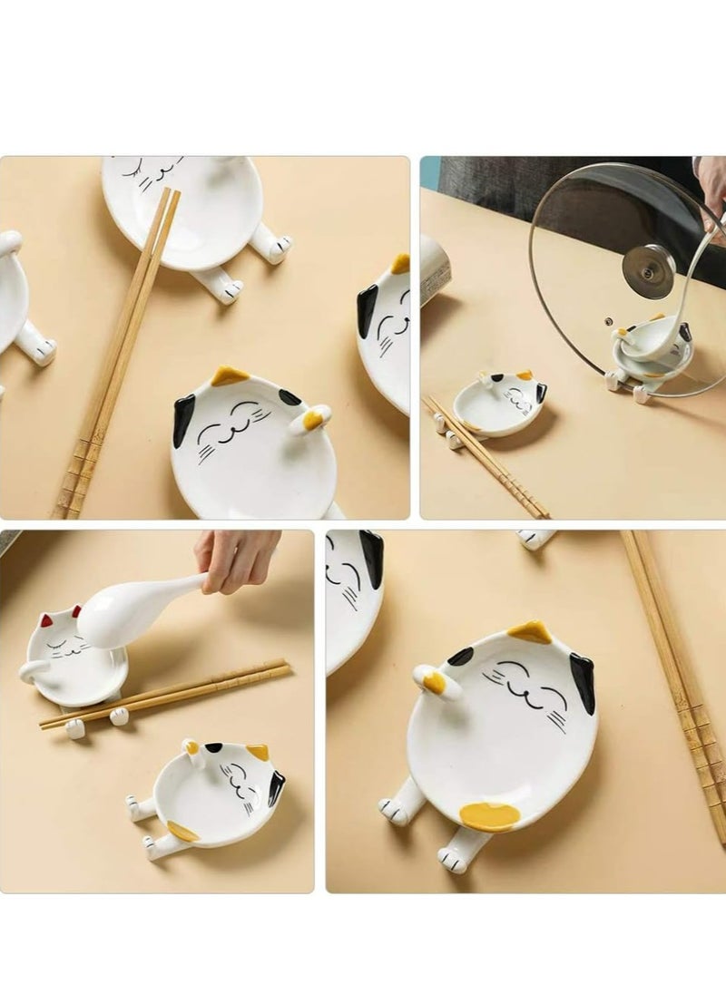 Oasisgalore - Pottery Cat Spoon Rest - Silicone Utensil Rest for Ladles, Spoons, Chopsticks, and Silverware Tray. - Image 1