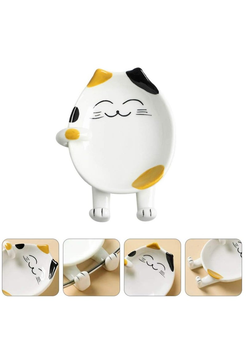 Oasisgalore - Pottery Cat Spoon Rest - Silicone Utensil Rest for Ladles, Spoons, Chopsticks, and Silverware Tray. - Image 1