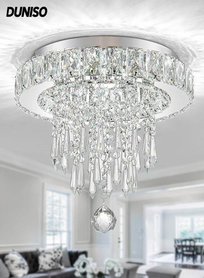 DUNISO Crystal Ceiling Light，Flush Mount Tricolor Crystal Ceiling Lights，Modern Luxury Round Crystal Chandelier ，for Kitchen Bedroom Hallway Dining Room - Image 1
