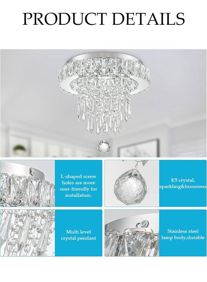 DUNISO Crystal Ceiling Light，Flush Mount Tricolor Crystal Ceiling Lights，Modern Luxury Round Crystal Chandelier ，for Kitchen Bedroom Hallway Dining Room - Image 3