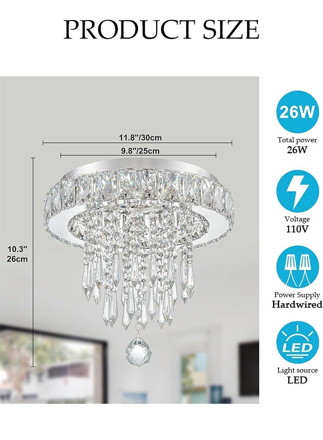 DUNISO Crystal Ceiling Light，Flush Mount Tricolor Crystal Ceiling Lights，Modern Luxury Round Crystal Chandelier ，for Kitchen Bedroom Hallway Dining Room - Image 2