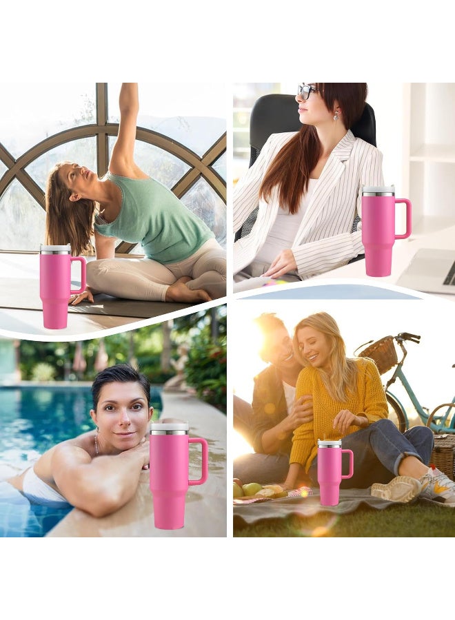 cup Thermal Mug with Straw and Handle, 1200 ml Coffee Mug To Go, Double-Walled Stainless Steel Vacuum Insulated Mug with Lid, Portable Car Mug for Hot and Cold Drinks (Pink) - Image 4