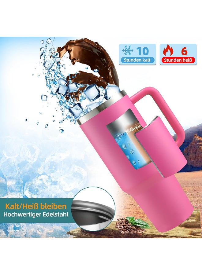 cup Thermal Mug with Straw and Handle, 1200 ml Coffee Mug To Go, Double-Walled Stainless Steel Vacuum Insulated Mug with Lid, Portable Car Mug for Hot and Cold Drinks (Pink) - Image 5