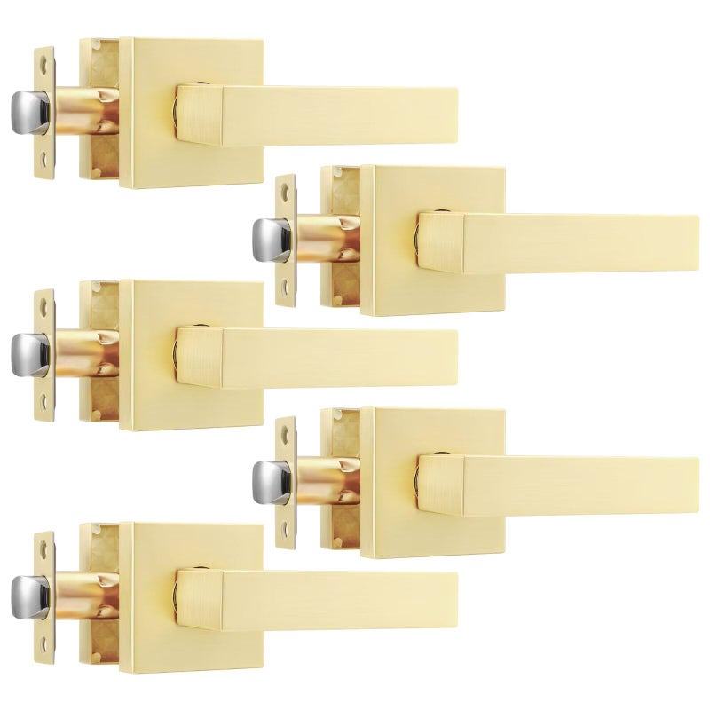 Leydebong 5 Pack Gold Door Knobs Interior Zinc Alloy Door Handles With No Keys Non-Locking Lever Set Keyless Door Handles For Hallway Closet And Pantry Doors - Image 1