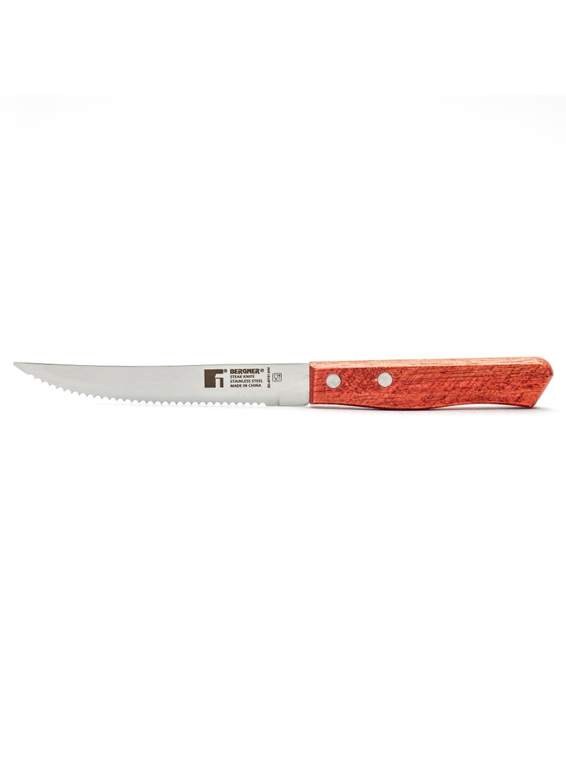 BERGNER BBQ COOK 4PC STAINLESS STEEL STEAK KNIFE SET WITH WOODEN HANDLES, BROWN/SILVER, BG40191MM  - Image 3