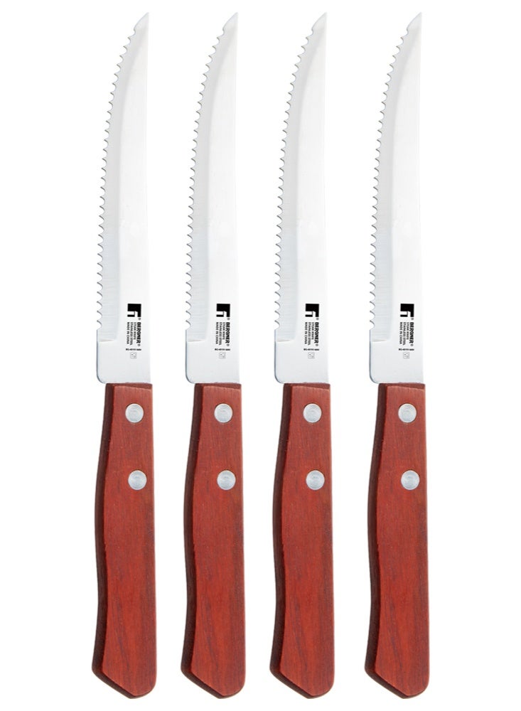 BERGNER BBQ COOK 4PC STAINLESS STEEL STEAK KNIFE SET WITH WOODEN HANDLES, BROWN/SILVER, BG40191MM  - Image 1