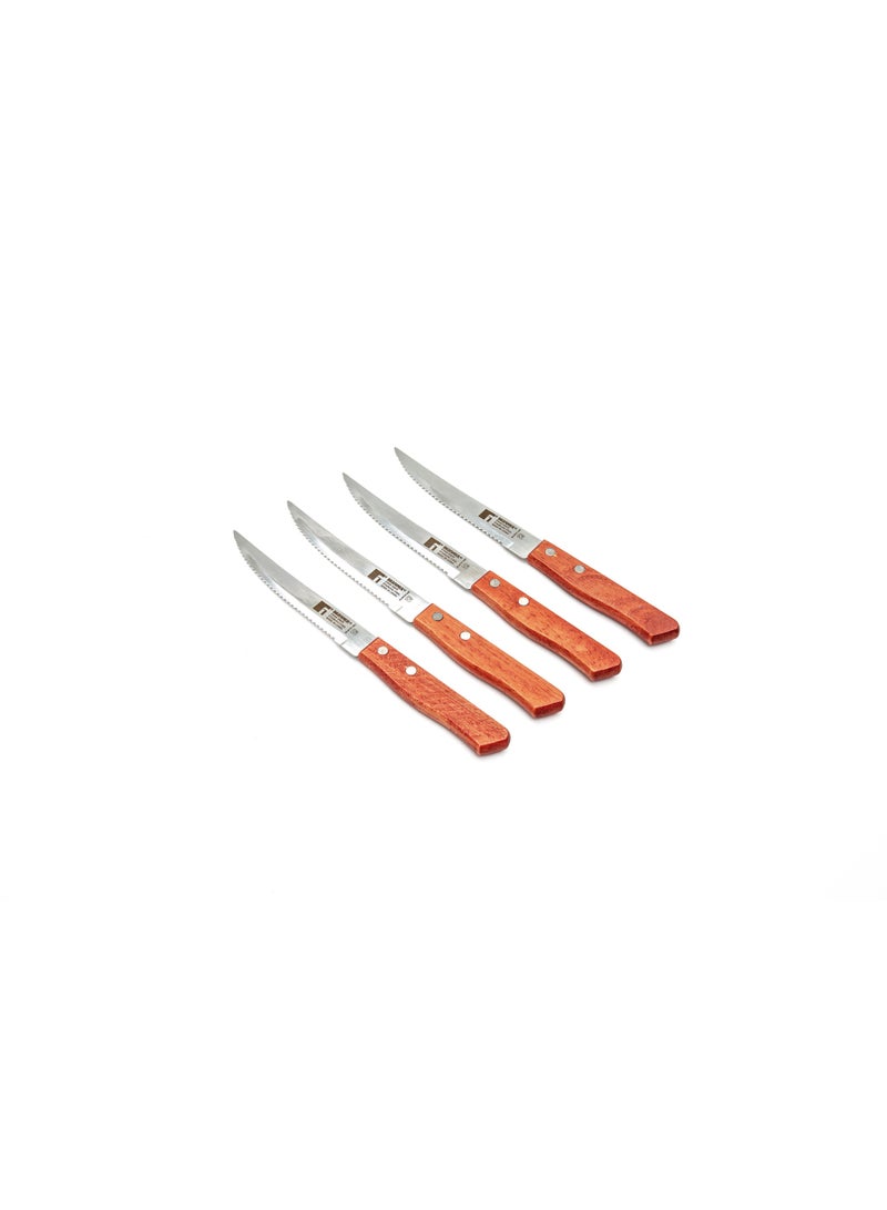 BERGNER BBQ COOK 4PC STAINLESS STEEL STEAK KNIFE SET WITH WOODEN HANDLES, BROWN/SILVER, BG40191MM  - Image 2