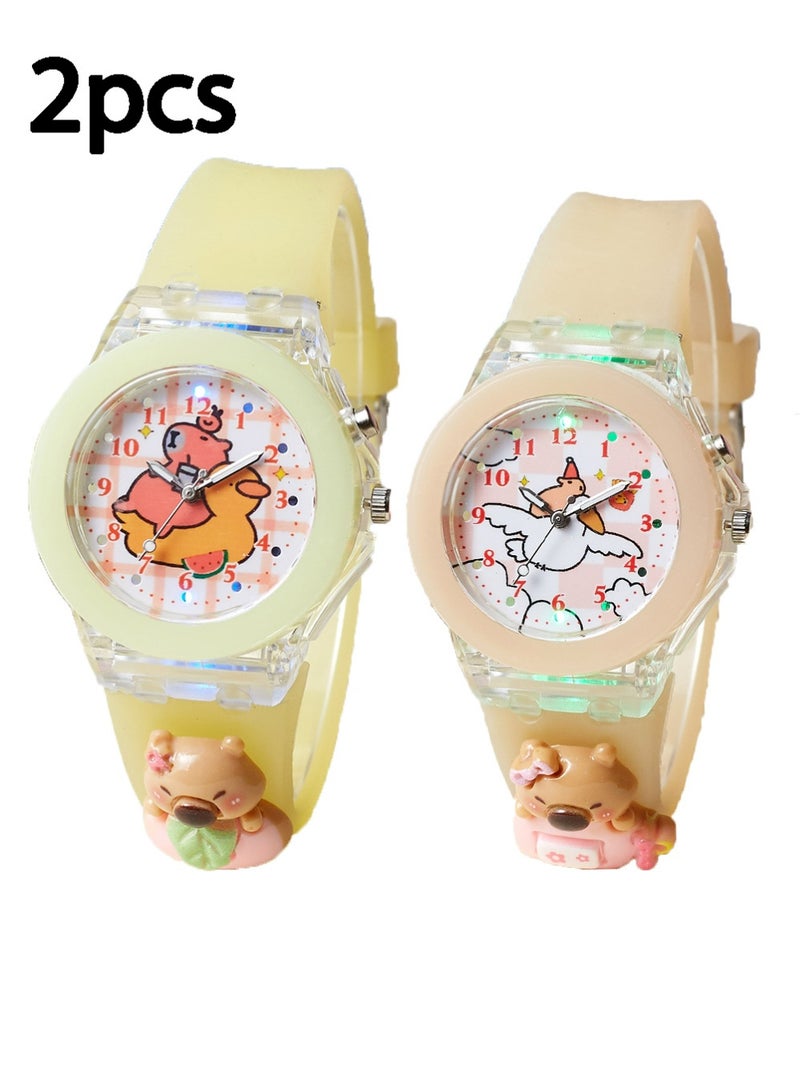 Haoyou 2 Pcs Kids Watches,3D Lovely Cartoon Digital Sport Watch Silicone Wristwatches Best Gift for 3-11 Year Old Girls Boys,Time Teaching Easy to Read Time Clearly at Night - Image 1