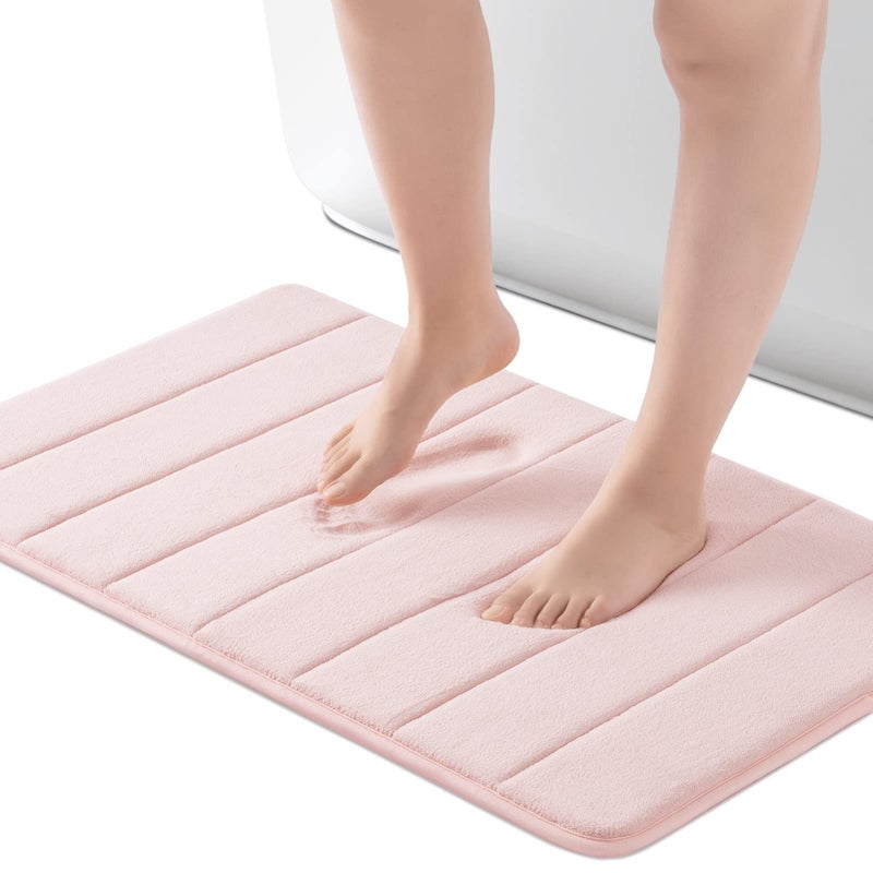 ROSMARUS Memory Foam Bath Mat 20 x 32 Water Absorbent Shower Mat with Thick PVC Backing Ultra Soft Bath Rugs for Tub  Floor Pink