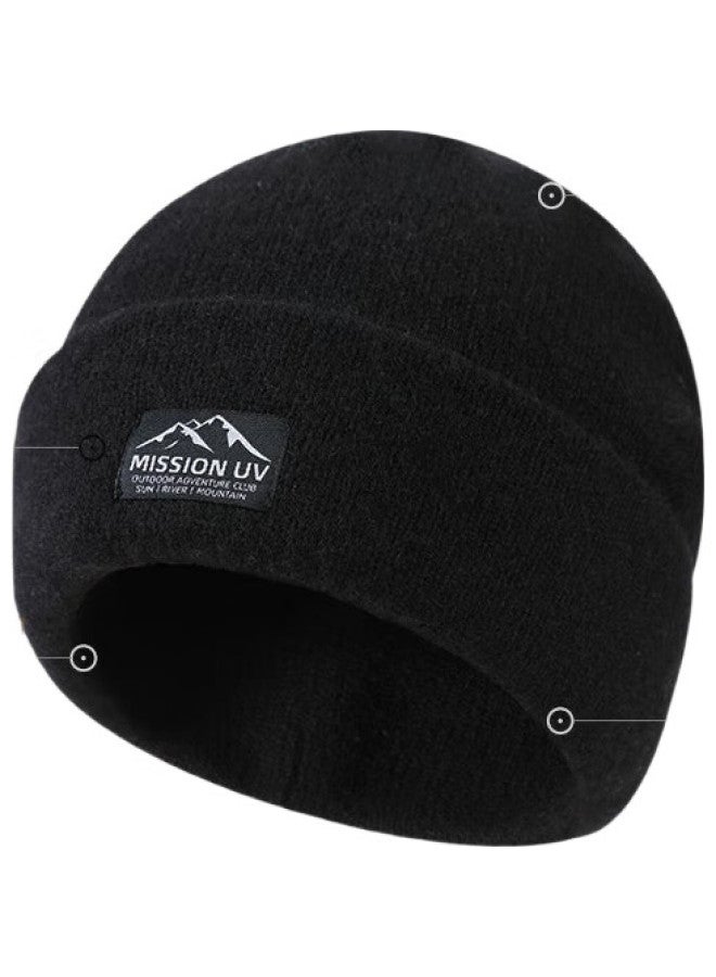 Mission Uv Pure Wool Hat For Men, Autumn And Winter Thickened Warm Knitted Cap, Men'S Winter Hat, Knitted Beanie, Cold-Proof Ear-Covering Hat For Winter - Image 1