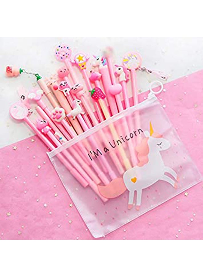 Generic 21-Piece Unicorn Patterns Pen With File Bag Set Pink/Clear  - Image 5