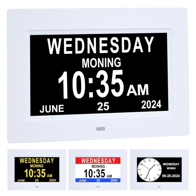 7 INCH EXTRA LARGE DAY DATE TIME DIGITAL DAY CALENDAR CLOCKS WITH AUTODIMMING 12 ALARM REMINDERS DEMENTIA CLOCK FOR SENIOR ELDERLY IMPAIRED VISION MEMORY LOSS