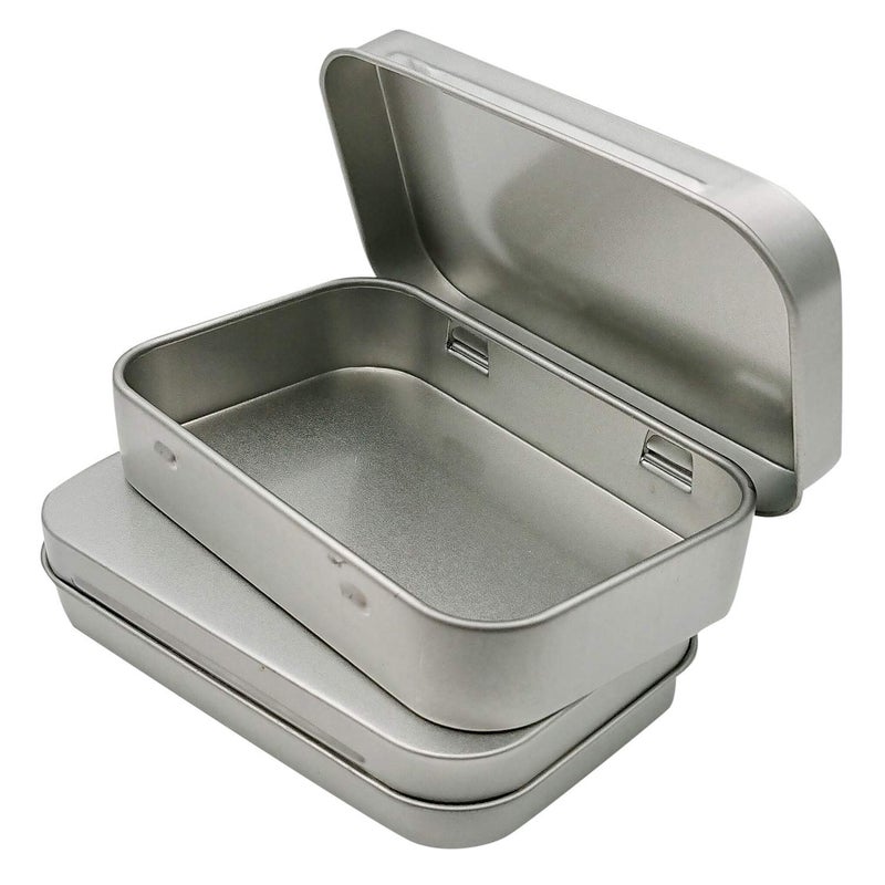 Hulless 2 Pcs Metal Hinged Tin Box Container Mini Portable Small Storage Container Kit with Lid for Home Storage 3.7x2.3x0.8 inch, Silver - Image 1