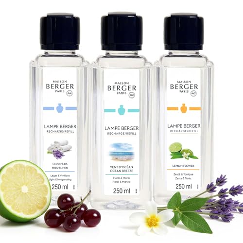 Maison Berger Lampe Berger Fragrance Trio Refill for Home Fragrance Oil Diffuser - 3 x 8.45 Fluid Ounces - 3x250 milliliters (Fresh Trio) - Image 1
