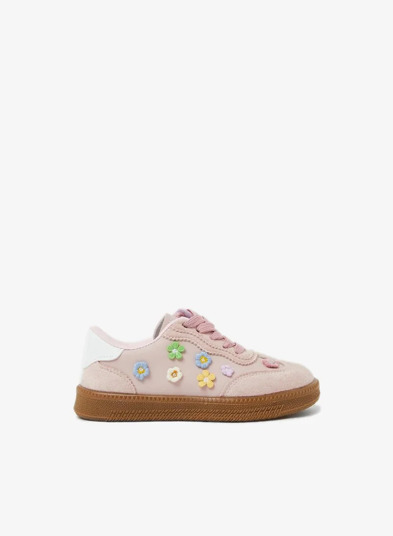 Styli Girls Floral Applique Lace-Up Sneakers