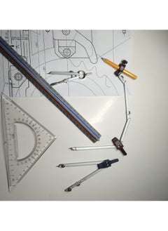 KASTWAVE Math Geometry Circle Kit 16 Pieces Set Metal Compass Geometry Precision Tool Set Circle Drawing Tools Rulers Protractors for Architects Engineers Students for Drafting and Drawings  - Image 3