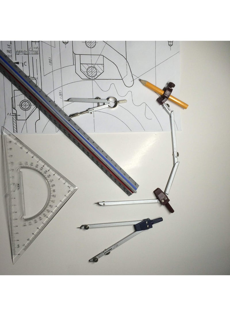 Math Geometry Circle Kit 16 Pieces Set Metal Compass Geometry Precision Tool Set Circle Drawing Tools Rulers Protractors for Architects Engineers Students for Drafting and Drawings