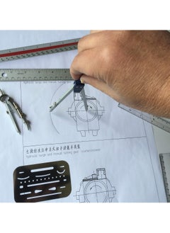 KASTWAVE Math Geometry Circle Kit 16 Pieces Set Metal Compass Geometry Precision Tool Set Circle Drawing Tools Rulers Protractors for Architects Engineers Students for Drafting and Drawings  - Image 2