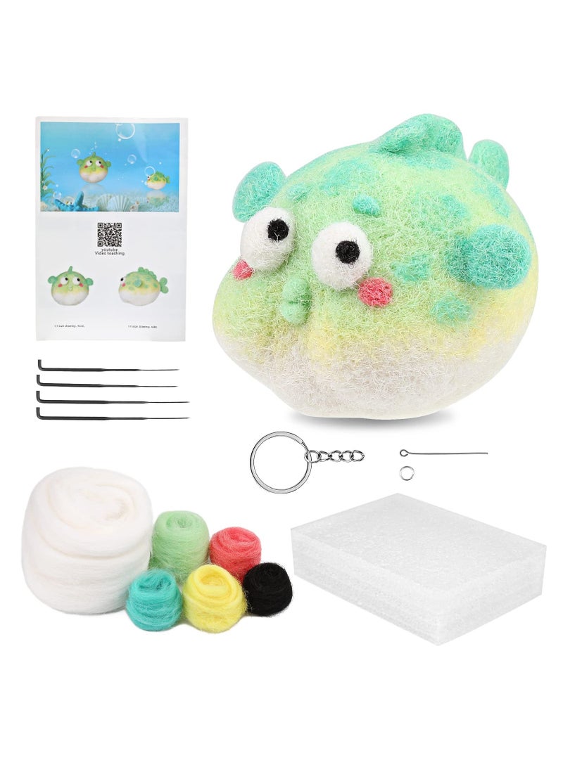KASTWAVE Needle Felting Kit, Needle Felting Starter Kit, Needle Wool Felting Tools Kit with Felting Needles, Foam Mat, Wool Roving, Instruction, and Other Wool Felting Supplies- Light Green Fish - Image 1