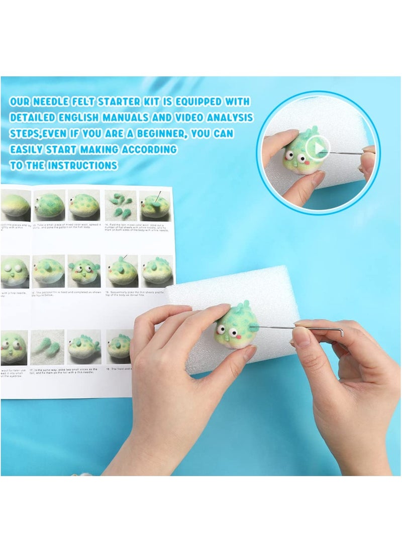 KASTWAVE Needle Felting Kit, Needle Felting Starter Kit, Needle Wool Felting Tools Kit with Felting Needles, Foam Mat, Wool Roving, Instruction, and Other Wool Felting Supplies- Light Green Fish - Image 5