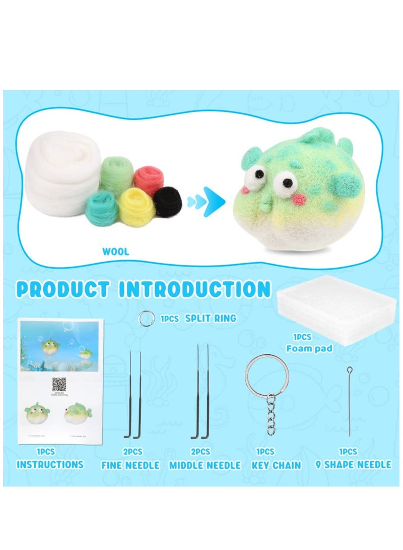 KASTWAVE Needle Felting Kit, Needle Felting Starter Kit, Needle Wool Felting Tools Kit with Felting Needles, Foam Mat, Wool Roving, Instruction, and Other Wool Felting Supplies- Light Green Fish - Image 2
