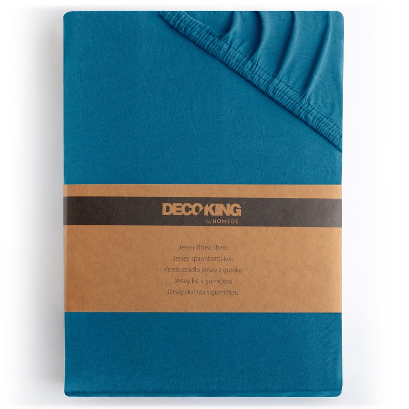 DecoKing Fitted Sheet Emperor 100 Combed Cotton Soft Jersey Bed Sheet 180x200200x200 cm Blue Amber
