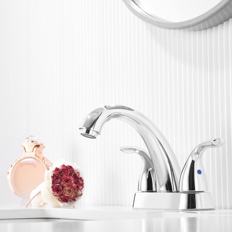 Phiestina Chrome 4 Inch 2 Handle Centerset 2 Or 3 Holes Bathroom Faucet  Vanity Sink Faucet With Copper Pop Up Drain And Water Supply Lines  Bf008-5-C - Image 3