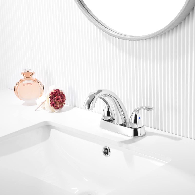 Phiestina Chrome 4 Inch 2 Handle Centerset 2 Or 3 Holes Bathroom Faucet  Vanity Sink Faucet With Copper Pop Up Drain And Water Supply Lines  Bf008-5-C - Image 2